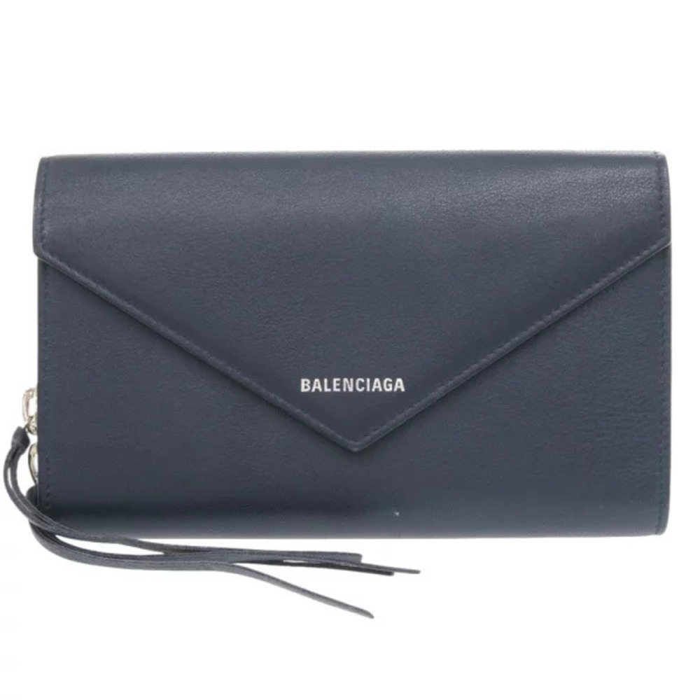 Balenciaga calf leather Navy Blue long wallet